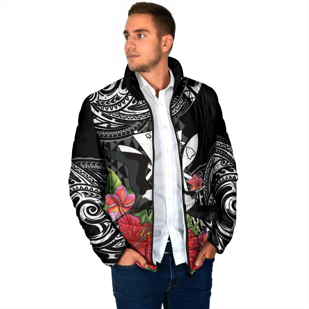 Hawaii Iwa Bird Padded Jacket Great Frigatebird Kanaka Tropical Flowers - Polynesian Pride