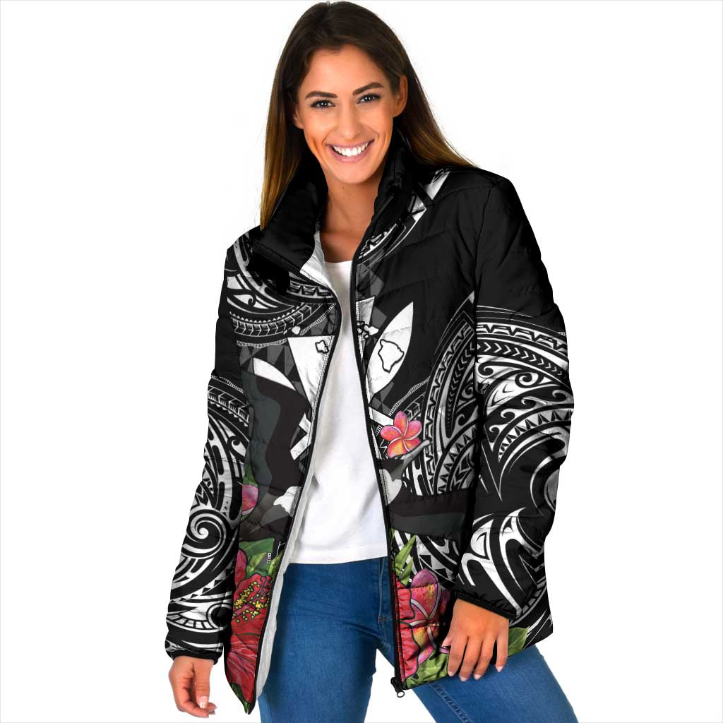Hawaii Iwa Bird Padded Jacket Great Frigatebird Kanaka Tropical Flowers - Polynesian Pride