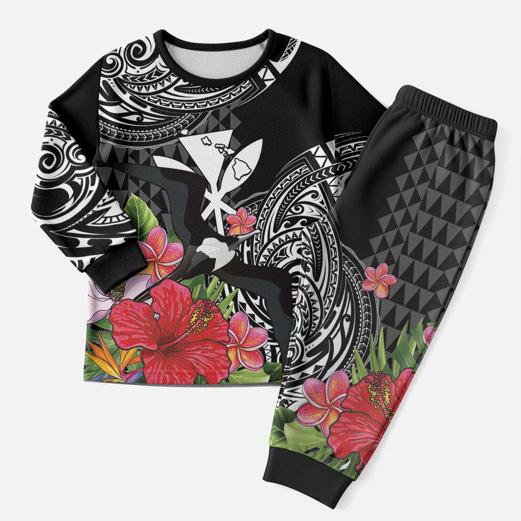 Hawaii Iwa Bird Christmas Pajama Set Great Frigatebird Kanaka Tropical Flowers - Polynesian Pride