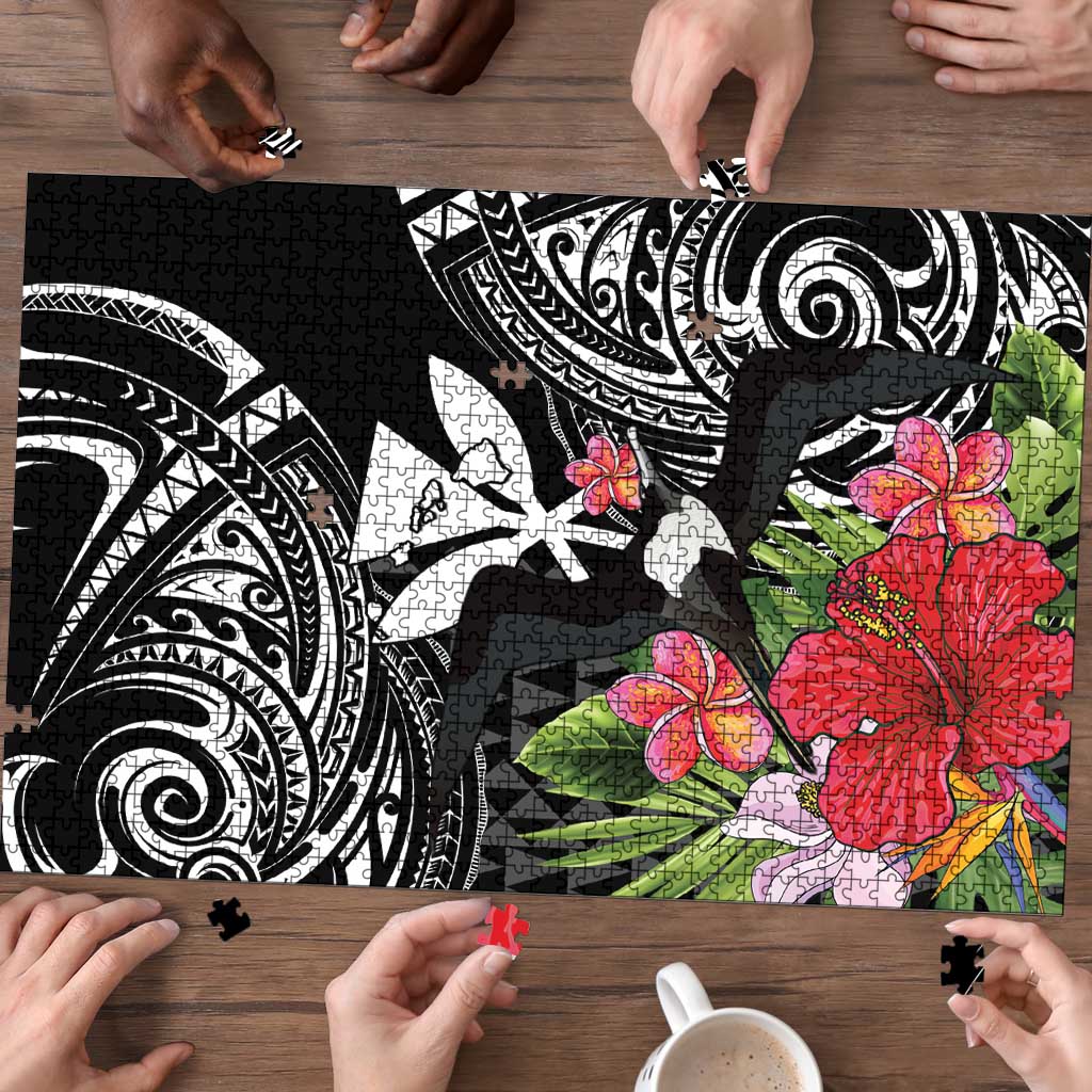 Hawaii Iwa Bird Puzzle Great Frigatebird Kanaka Tropical Flowers - Polynesian Pride