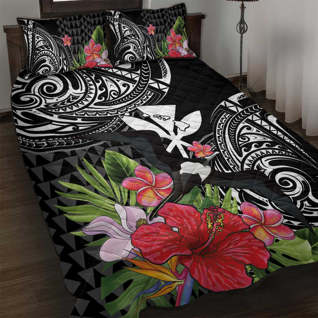Hawaii Iwa Bird Quilt Bed Set Great Frigatebird Kanaka Tropical Flowers - Polynesian Pride