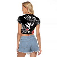 Hawaii Iwa Bird Raglan Cropped T Shirt Great Frigatebird Kanaka Tropical Flowers - Polynesian Pride