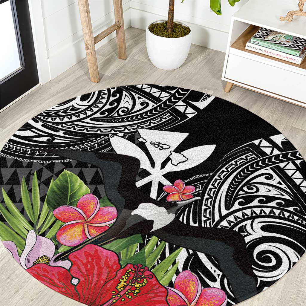 Hawaii Iwa Bird Round Carpet Great Frigatebird Kanaka Tropical Flowers - Polynesian Pride