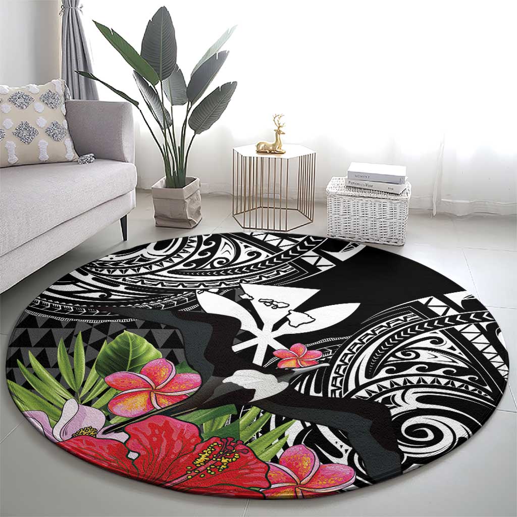 Hawaii Iwa Bird Round Carpet Great Frigatebird Kanaka Tropical Flowers - Polynesian Pride