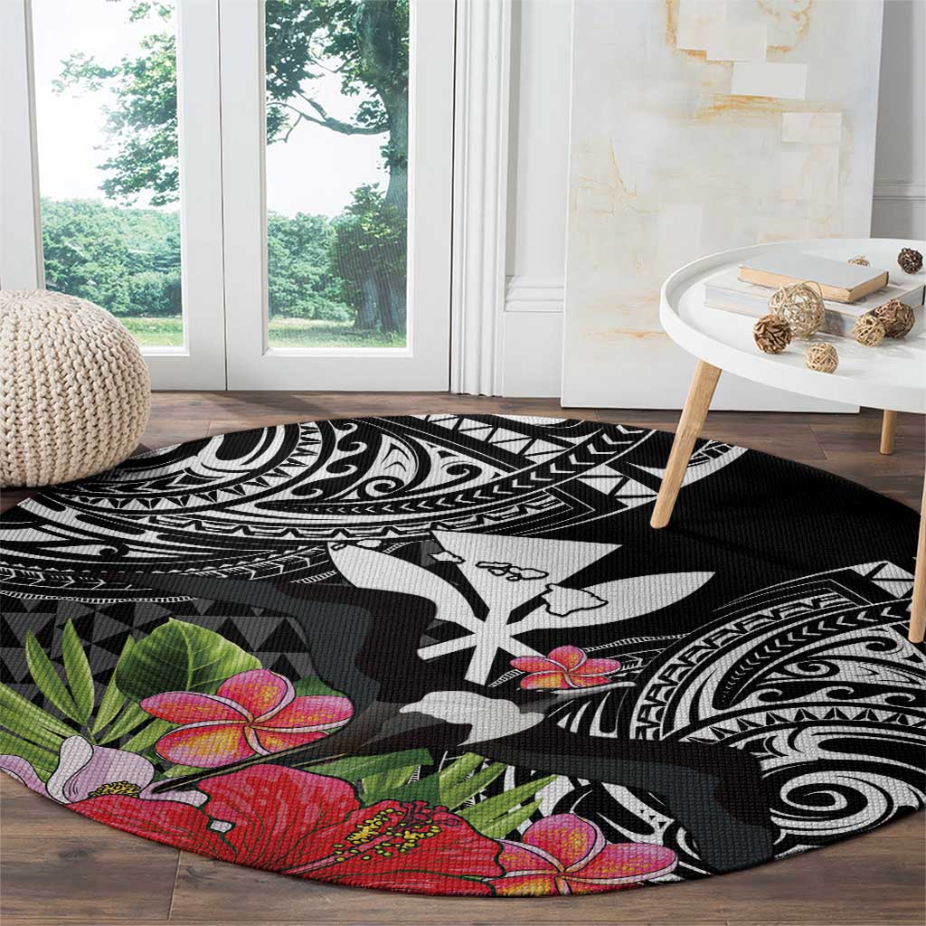 Hawaii Iwa Bird Round Carpet Great Frigatebird Kanaka Tropical Flowers - Polynesian Pride