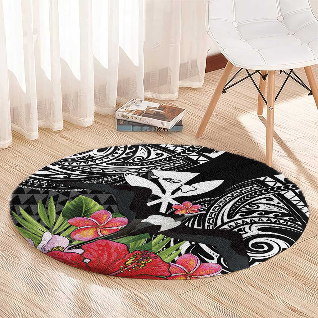 Hawaii Iwa Bird Round Carpet Great Frigatebird Kanaka Tropical Flowers - Polynesian Pride