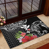 Hawaii Iwa Bird Rubber Doormat Great Frigatebird Kanaka Tropical Flowers - Polynesian Pride