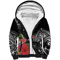 Hawaii Iwa Bird Sherpa Hoodie Great Frigatebird Kanaka Tropical Flowers - Polynesian Pride