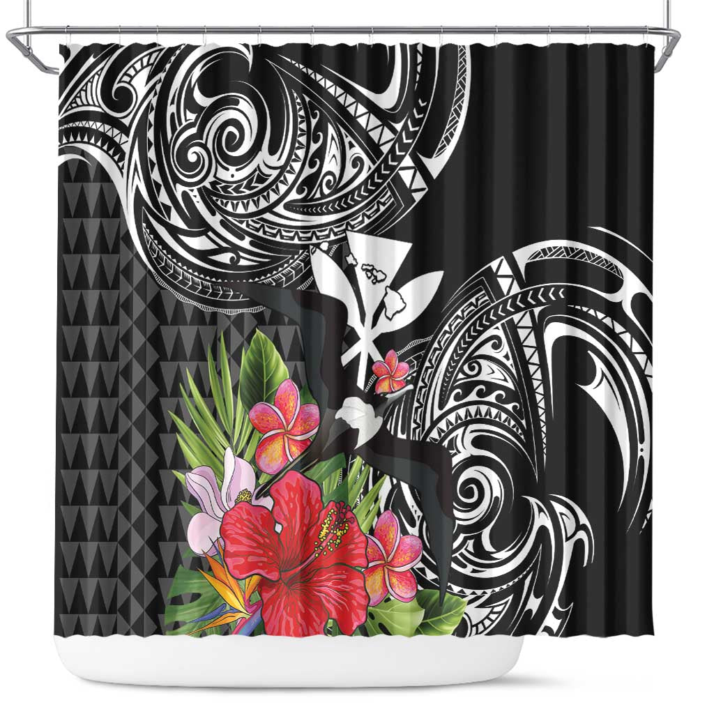 Hawaii Iwa Bird Shower Curtain Great Frigatebird Kanaka Tropical Flowers - Polynesian Pride