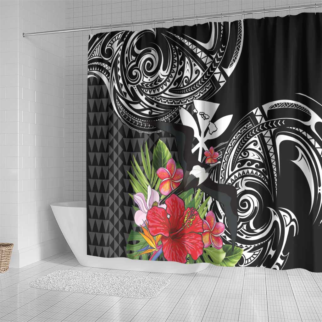 Hawaii Iwa Bird Shower Curtain Great Frigatebird Kanaka Tropical Flowers - Polynesian Pride