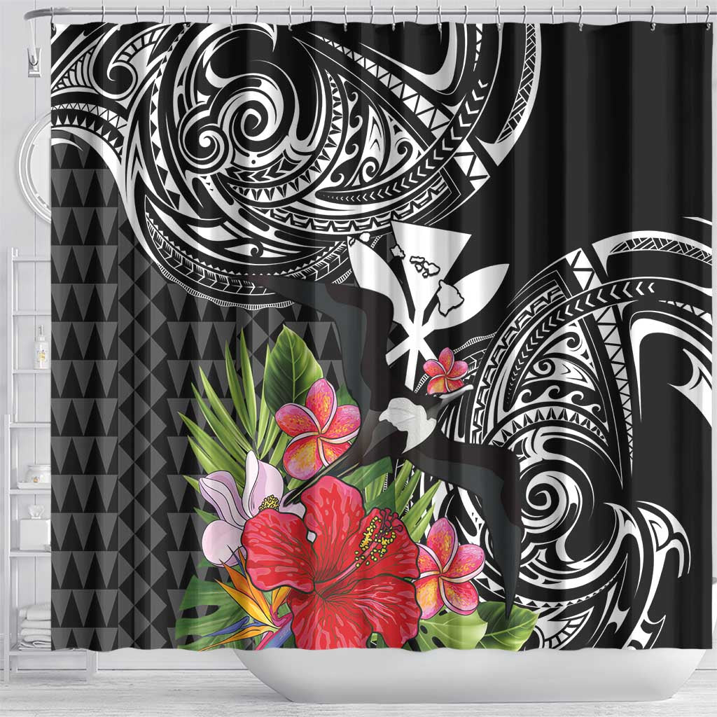 Hawaii Iwa Bird Shower Curtain Great Frigatebird Kanaka Tropical Flowers - Polynesian Pride