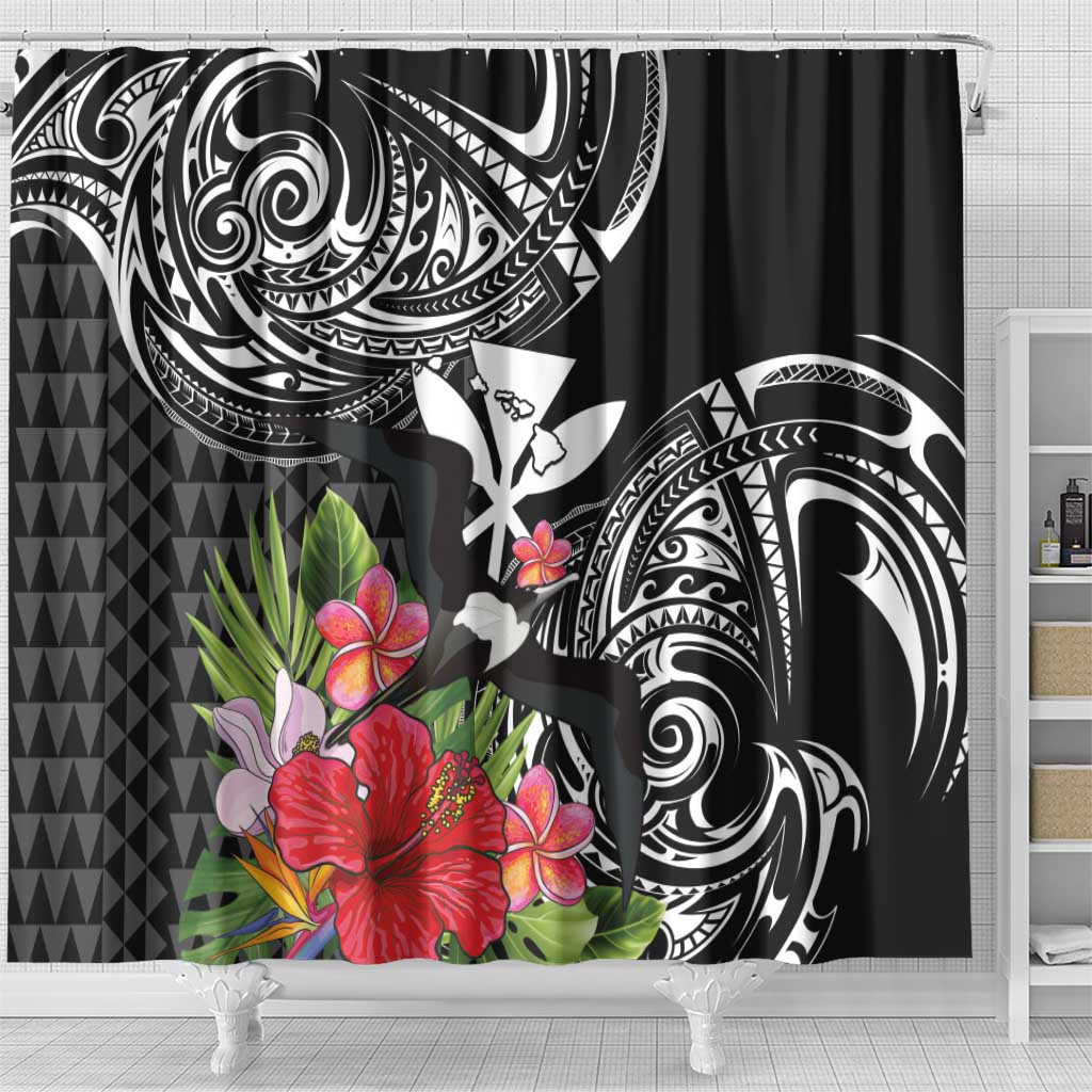 Hawaii Iwa Bird Shower Curtain Great Frigatebird Kanaka Tropical Flowers - Polynesian Pride