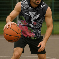 Hawaii Iwa Bird Sleeveless Hoodie Great Frigatebird Kanaka Tropical Flowers - Polynesian Pride