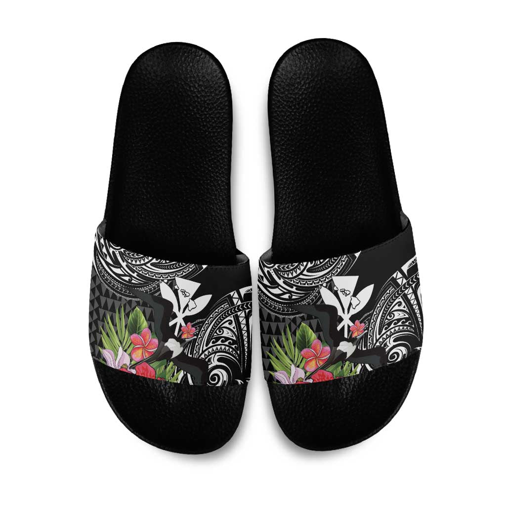 Hawaii Iwa Bird Slide Sandals Great Frigatebird Kanaka Tropical Flowers - Polynesian Pride