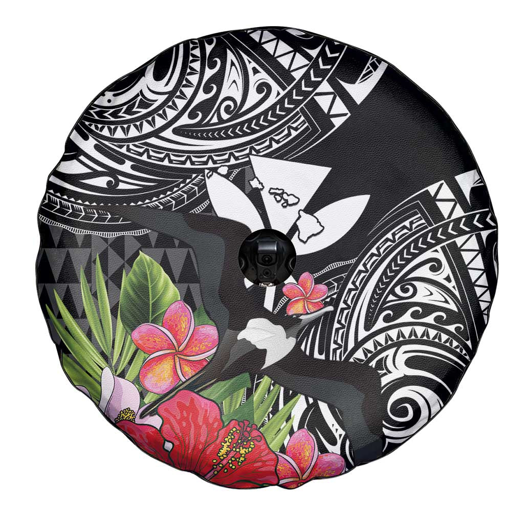 Hawaii Iwa Bird Spare Tire Cover Great Frigatebird Kanaka Tropical Flowers - Polynesian Pride