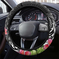 Hawaii Iwa Bird Steering Wheel Cover Great Frigatebird Kanaka Tropical Flowers - Polynesian Pride