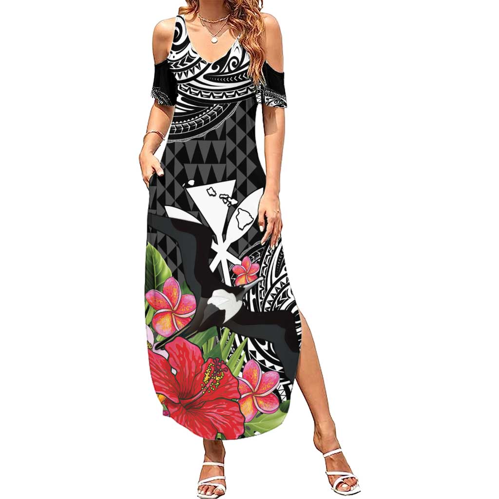 Hawaii Iwa Bird Summer Maxi Dress Great Frigatebird Kanaka Tropical Flowers - Polynesian Pride