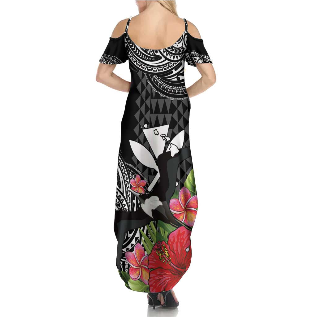 Hawaii Iwa Bird Summer Maxi Dress Great Frigatebird Kanaka Tropical Flowers - Polynesian Pride