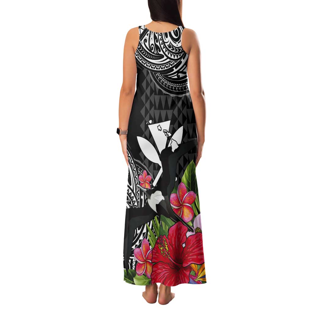 Hawaii Iwa Bird Tank Maxi Dress Great Frigatebird Kanaka Tropical Flowers - Polynesian Pride