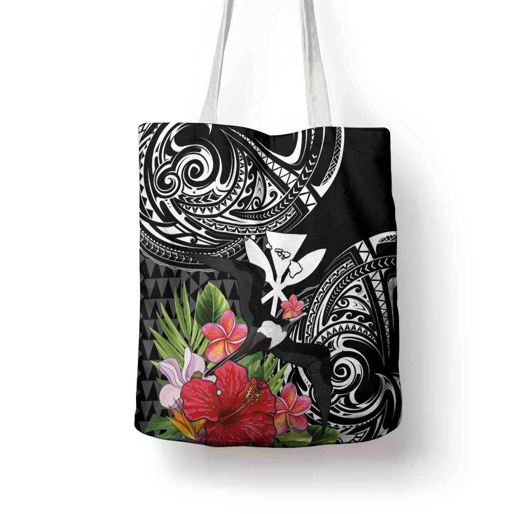 Hawaii Iwa Bird Tote Bag Great Frigatebird Kanaka Tropical Flowers - Polynesian Pride