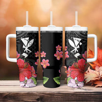 Hawaii Iwa Bird Tumbler With Handle Great Frigatebird Kanaka Tropical Flowers - Polynesian Pride