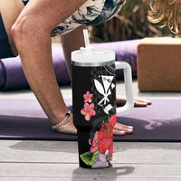 Hawaii Iwa Bird Tumbler With Handle Great Frigatebird Kanaka Tropical Flowers - Polynesian Pride