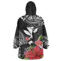 Hawaii Iwa Bird Wearable Blanket Hoodie Great Frigatebird Kanaka Tropical Flowers - Polynesian Pride