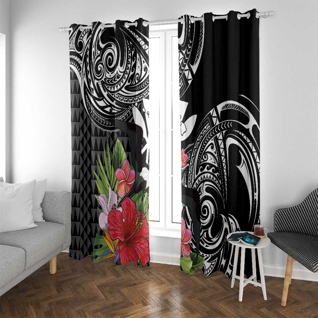 Hawaii Iwa Bird Window Curtain Great Frigatebird Kanaka Tropical Flowers - Polynesian Pride