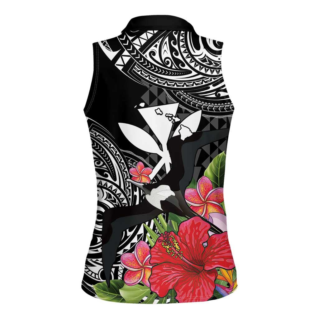Hawaii Iwa Bird Women Sleeveless Polo Shirt Great Frigatebird Kanaka Tropical Flowers - Polynesian Pride