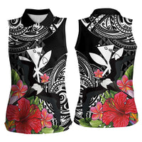 Hawaii Iwa Bird Women Sleeveless Polo Shirt Great Frigatebird Kanaka Tropical Flowers - Polynesian Pride