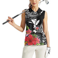 Hawaii Iwa Bird Women Sleeveless Polo Shirt Great Frigatebird Kanaka Tropical Flowers - Polynesian Pride