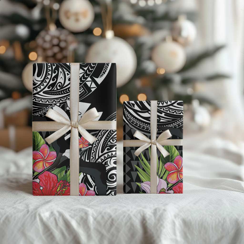 Hawaii Iwa Bird Wrapping Paper Great Frigatebird Kanaka Tropical Flowers - Polynesian Pride