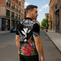 Hawaii Iwa Bird Zipper Polo Shirt Great Frigatebird Kanaka Tropical Flowers - Polynesian Pride