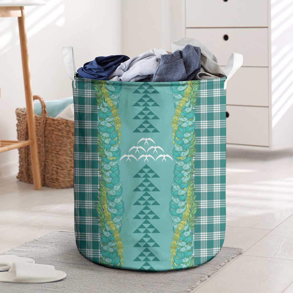 Teal Palaka Hawaii Iwa Bird Laundry Basket Hawaiian Kakau Jade Vine Lei - Polynesian Pride