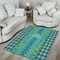 Teal Palaka Hawaii Iwa Bird Area Rug Hawaiian Kakau Jade Vine Lei - Polynesian Pride