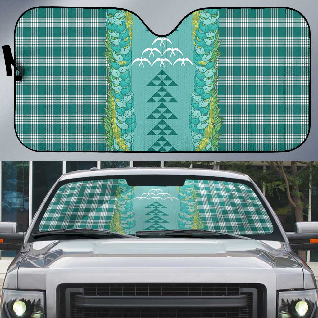 Teal Palaka Hawaii Iwa Bird Auto Sun Shade Hawaiian Kakau Jade Vine Lei - Polynesian Pride