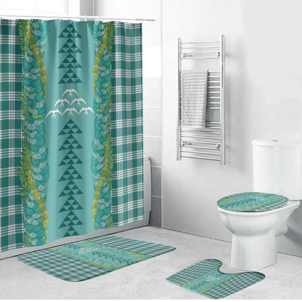 Teal Palaka Hawaii Iwa Bird Bathroom Set Hawaiian Kakau Jade Vine Lei - Polynesian Pride