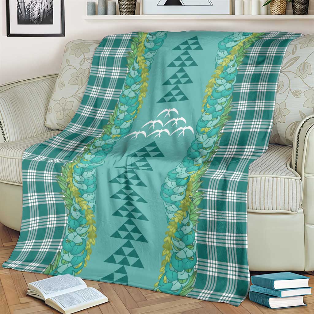 Teal Palaka Hawaii Iwa Bird Blanket Hawaiian Kakau Jade Vine Lei - Polynesian Pride