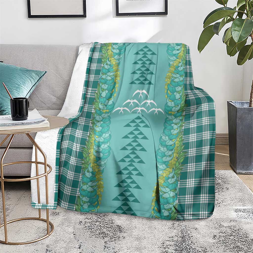 Teal Palaka Hawaii Iwa Bird Blanket Hawaiian Kakau Jade Vine Lei - Polynesian Pride