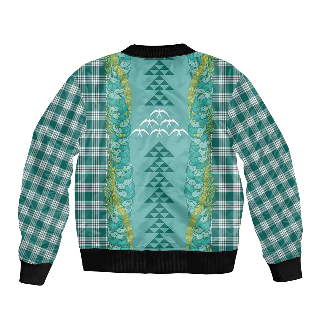 Teal Palaka Hawaii Iwa Bird Bomber Jacket Hawaiian Kakau Jade Vine Lei - Polynesian Pride