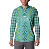 Teal Palaka Hawaii Iwa Bird Button Sweatshirt Hawaiian Kakau Jade Vine Lei - Polynesian Pride