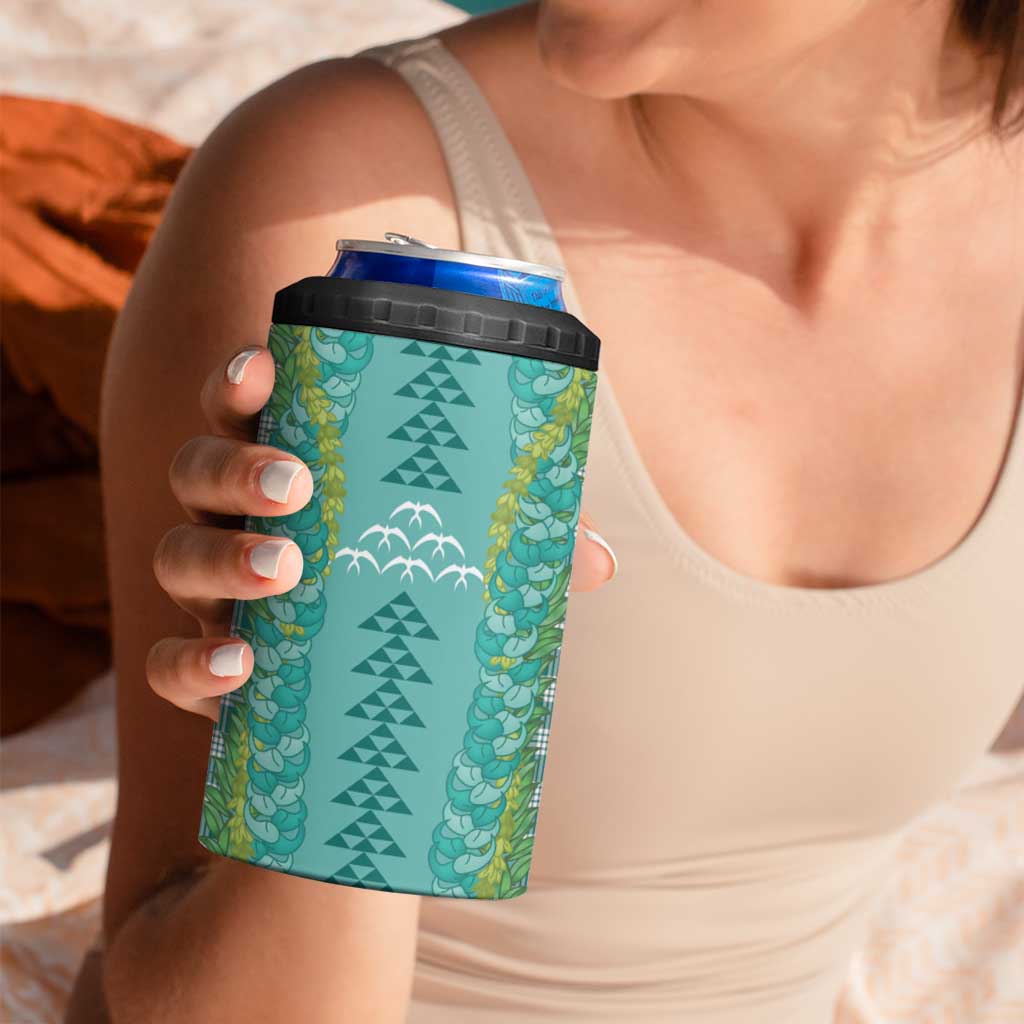 Teal Palaka Hawaii Iwa Bird 4 in 1 Can Cooler Tumbler Hawaiian Kakau Jade Vine Lei - Polynesian Pride