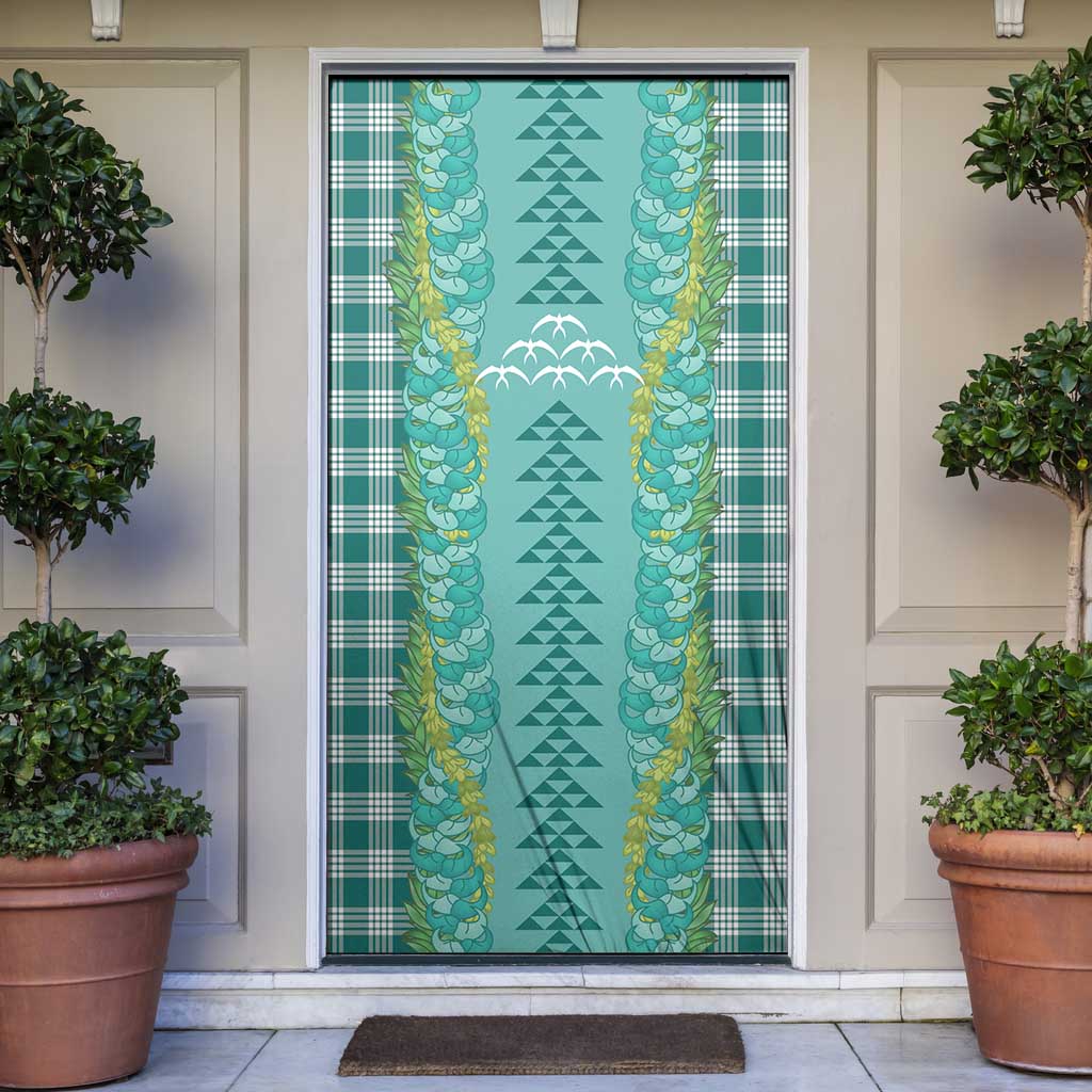 Teal Palaka Hawaii Iwa Bird Door Cover Hawaiian Kakau Jade Vine Lei - Polynesian Pride