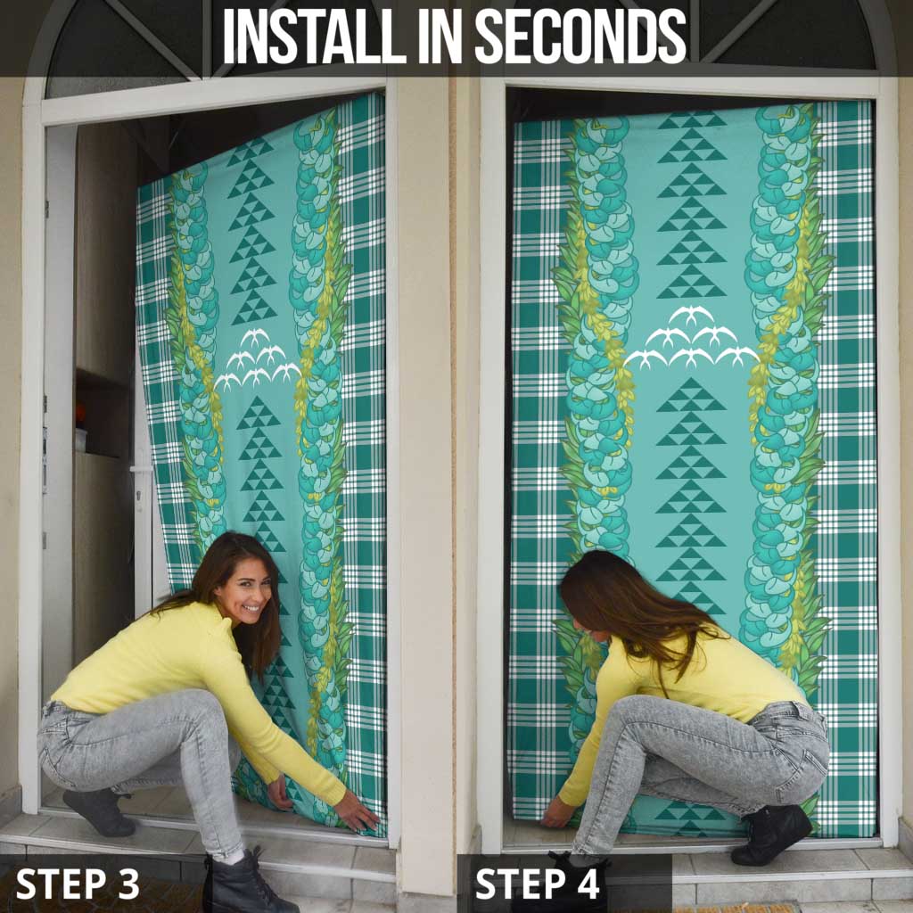 Teal Palaka Hawaii Iwa Bird Door Cover Hawaiian Kakau Jade Vine Lei - Polynesian Pride
