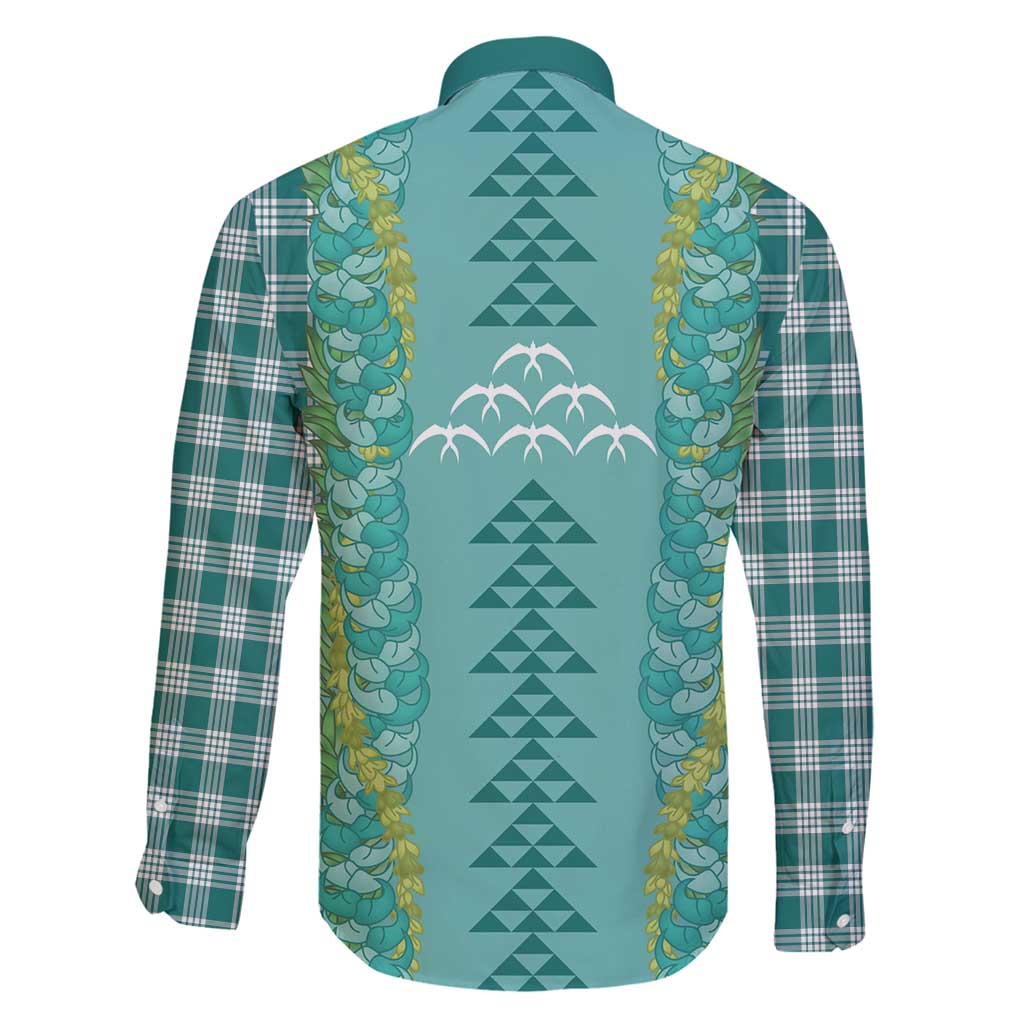Teal Palaka Hawaii Iwa Bird Family Matching Long Sleeve Bodycon Dress and Hawaiian Shirt Hawaiian Kakau Jade Vine Lei - Polynesian Pride