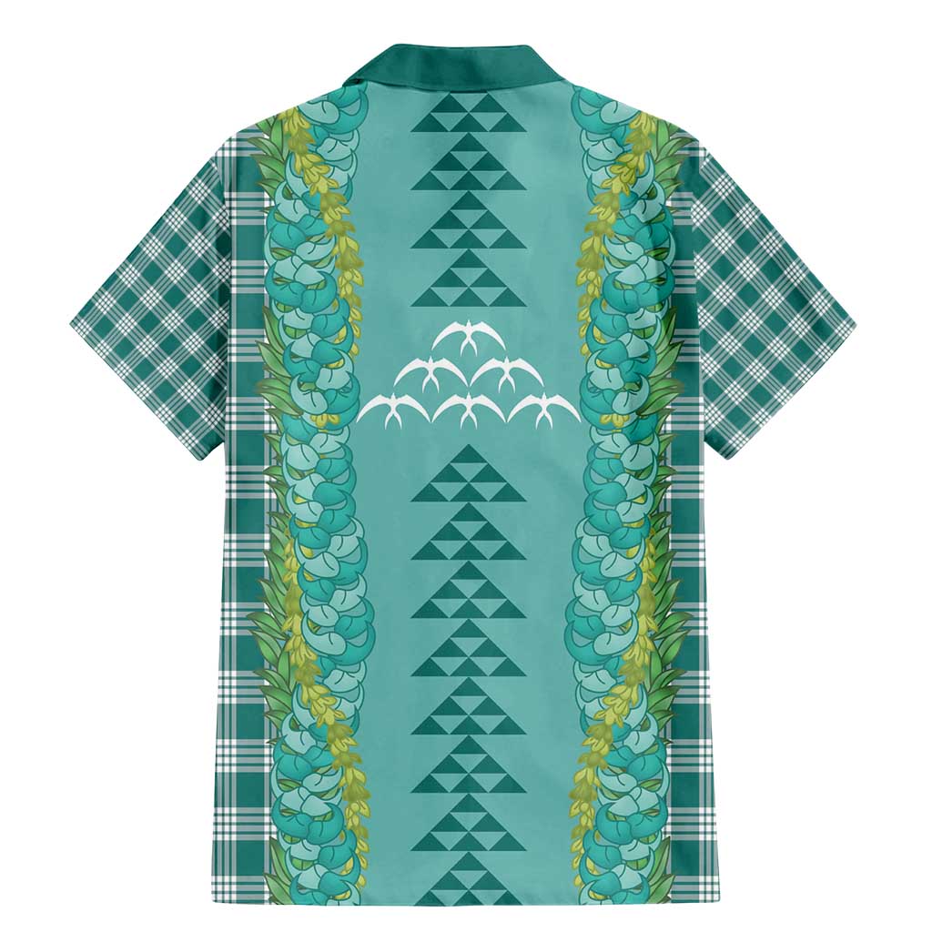 Teal Palaka Hawaii Iwa Bird Family Matching Mermaid Dress and Hawaiian Shirt Hawaiian Kakau Jade Vine Lei - Polynesian Pride