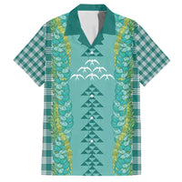 Teal Palaka Hawaii Iwa Bird Family Matching Off Shoulder Maxi Dress and Hawaiian Shirt Hawaiian Kakau Jade Vine Lei - Polynesian Pride