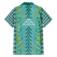 Teal Palaka Hawaii Iwa Bird Family Matching Puletasi and Hawaiian Shirt Hawaiian Kakau Jade Vine Lei - Polynesian Pride