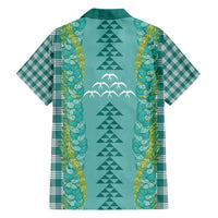 Teal Palaka Hawaii Iwa Bird Family Matching Short Sleeve Bodycon Dress and Hawaiian Shirt Hawaiian Kakau Jade Vine Lei - Polynesian Pride