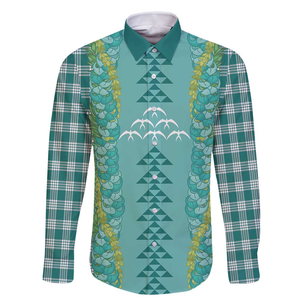 Teal Palaka Hawaii Iwa Bird Family Matching Summer Maxi Dress and Hawaiian Shirt Hawaiian Kakau Jade Vine Lei - Polynesian Pride